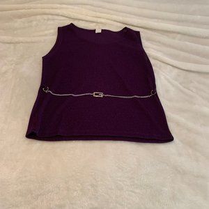 Colon Sleeveless Purple Top With Attached Silver Belt Size S
